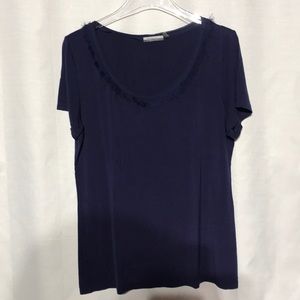 FOREVER WOMEN Tee, Feathered Neckline